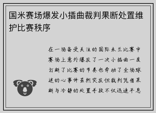 国米赛场爆发小插曲裁判果断处置维护比赛秩序