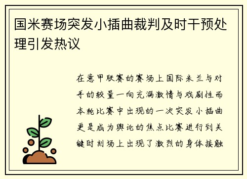 国米赛场突发小插曲裁判及时干预处理引发热议