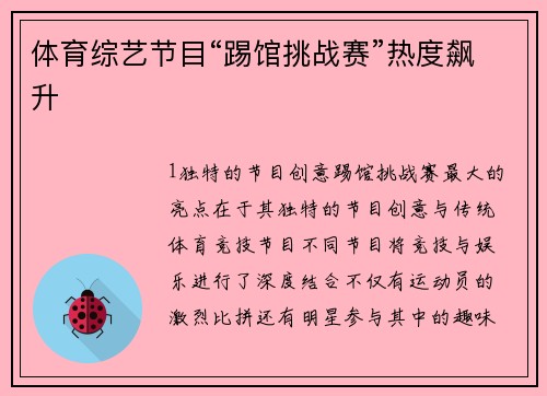 体育综艺节目“踢馆挑战赛”热度飙升